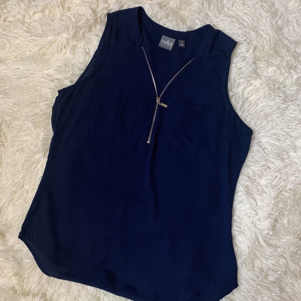 Soho Blue Sleeveless shirt with zipper